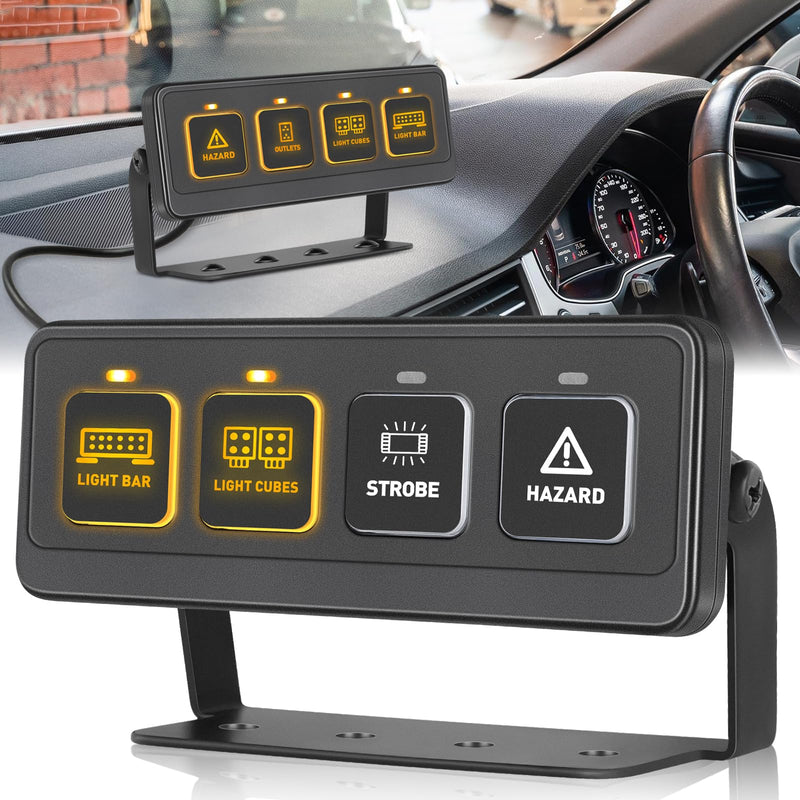 Wireless 4 Gang Switch Panel, Muto-Beam Multifunction Remote Control Switch Panel Auxiliary Universal Circuit Control Box with 4 Modes Strobe Memory Relay System for Truck SXS UTV ATV Car RV Boat wireless 4 gang