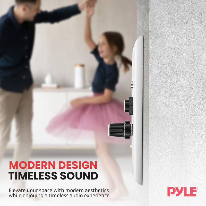 Pyle Bluetooth Receiver Wall Mount, in-Wall Audio Control with Built-in Amplifier | USB, Microphone, Aux (3.5mm) Input | Terminal Block | Connect 2 Speakers - 100 Watt (PWA15BT.5)