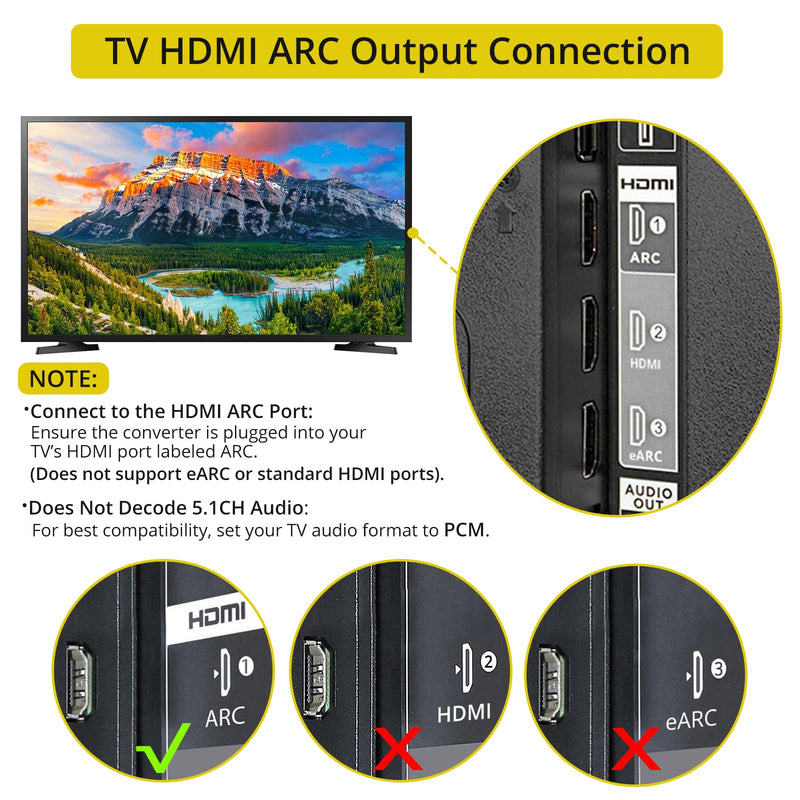 PROZOR 192KHz HDMI ARC to Optical Audio Adapter, 7ft/2.1m ARC Audio Extractor, HDMI(ARC) to Optical Toslink/Coaxial Converter, for TV to Speaker Amplifier Soundbar (Not Reversible) ARC to Optical/Coax 7ft