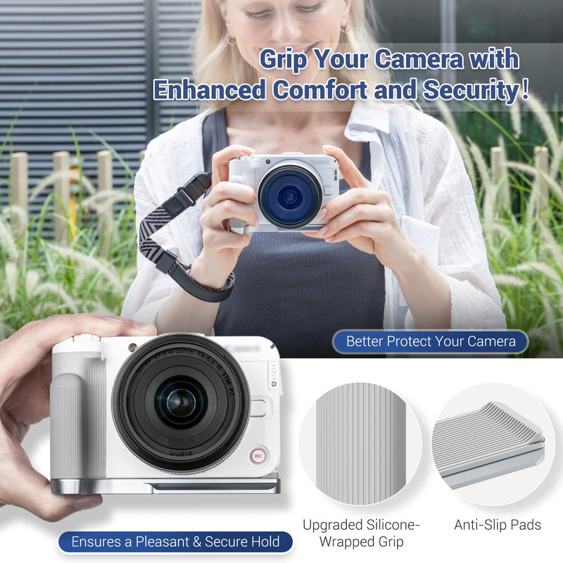 [AUSTRALIA] - JJC Metal Hand Grip L Bracket for Canon EOS R50 V Camera(Not for R50), R50V Handgrip with Cold Shoe Mount, Silicone Handle, Anti-Slip Pad, Arca Swiss Quick Release Plate & 1/4"-20 Tripod Hole, Black 