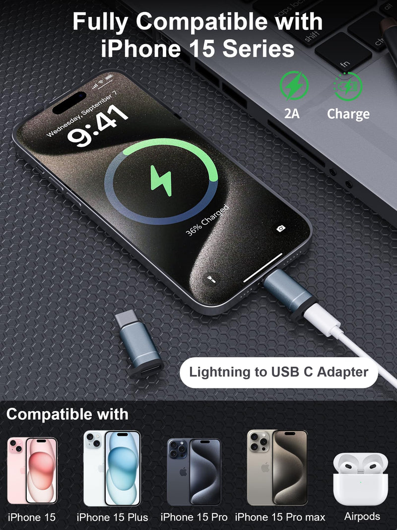 [AUSTRALIA] - Lightning Female to USB C Male Adapter-27W Fast Charging Adapter - Lightning to USB C Adapter for iPhone 15 Series/16 Pro/16 Pro Max/Plus, iPad Air, Galaxy S23/Note 20, Pixel 8 9, 4 PCS, Grey 4 Pack 