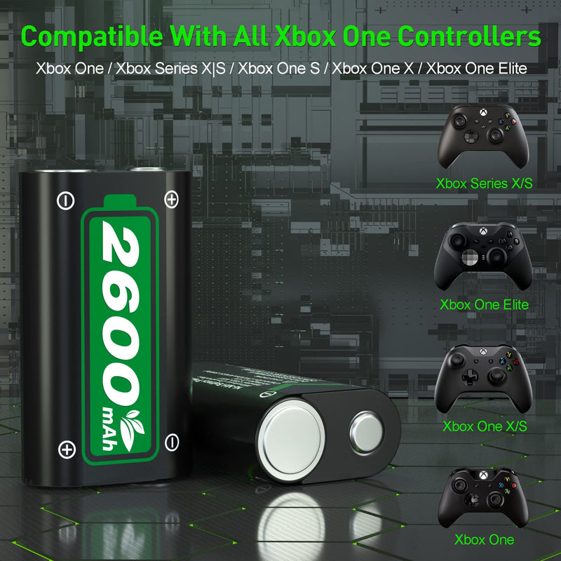 Ukor Fast Charging 2x6200mWh(2x2600mAh) Rechargeable Battery Packs with Charger for Xbox One/Xbox Series X|S Xbox One S/Xbox One X/Xbox One Elite Wireless Controller, Lasting Intelligent Protection