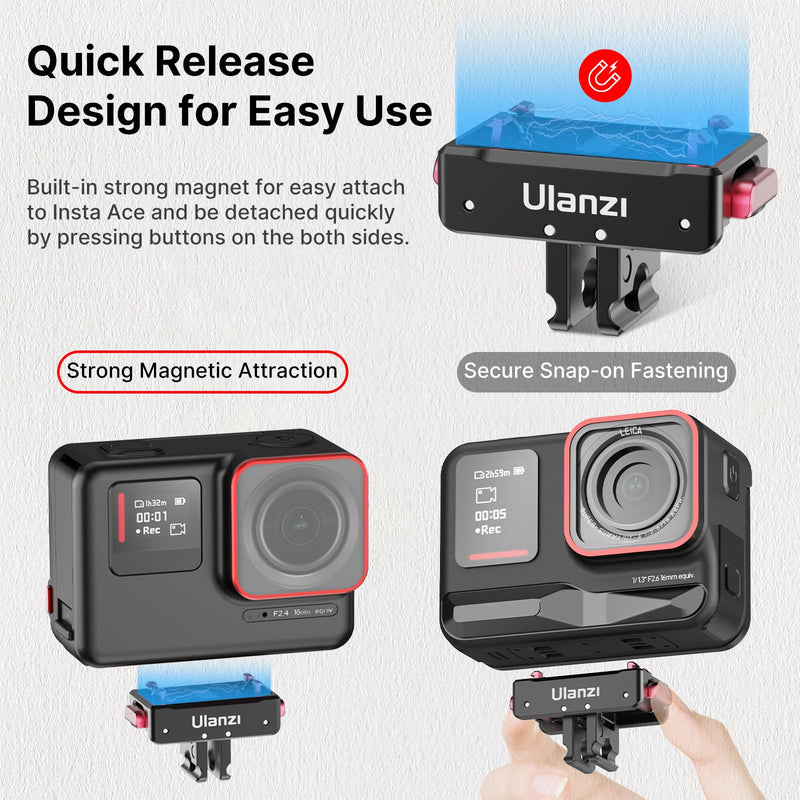 Ulanzi Magnetic Adapter Mount, Quick Release Mount, Magnetic Quick Release Base with 1/4 Screw for Insta360 ACE/ACE PRO, Insta360 x4/x3, 1/4 Screw Hole for Tripod Foldable C010