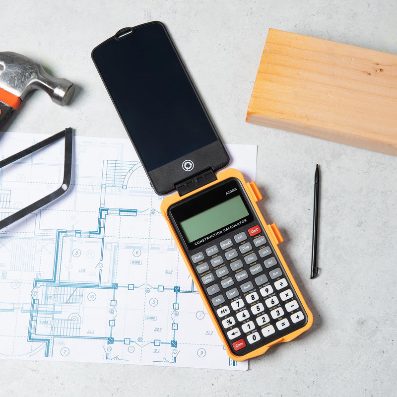 Construction Calculator with Writing Tablet — Feet Inch Fraction, Carpenter Calculator for Framing, Roofing, Concrete, Material Estimator, 200+ Functions, Gifts for Contractors