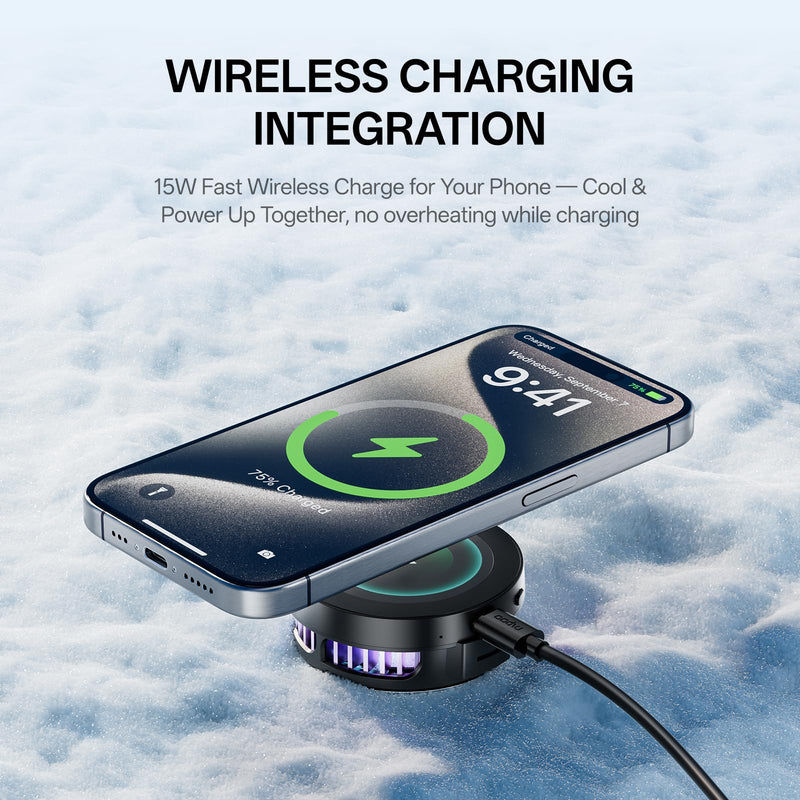 Rapoo MC05 Phone Cooler for Gaming and Streaming, Semiconductor Cooling Technology, Low-Noise, 15W Magsafe Wireless Charger, RGB Cooling Fan with Removable Grip, Compatible with iPhone Magsafe Series