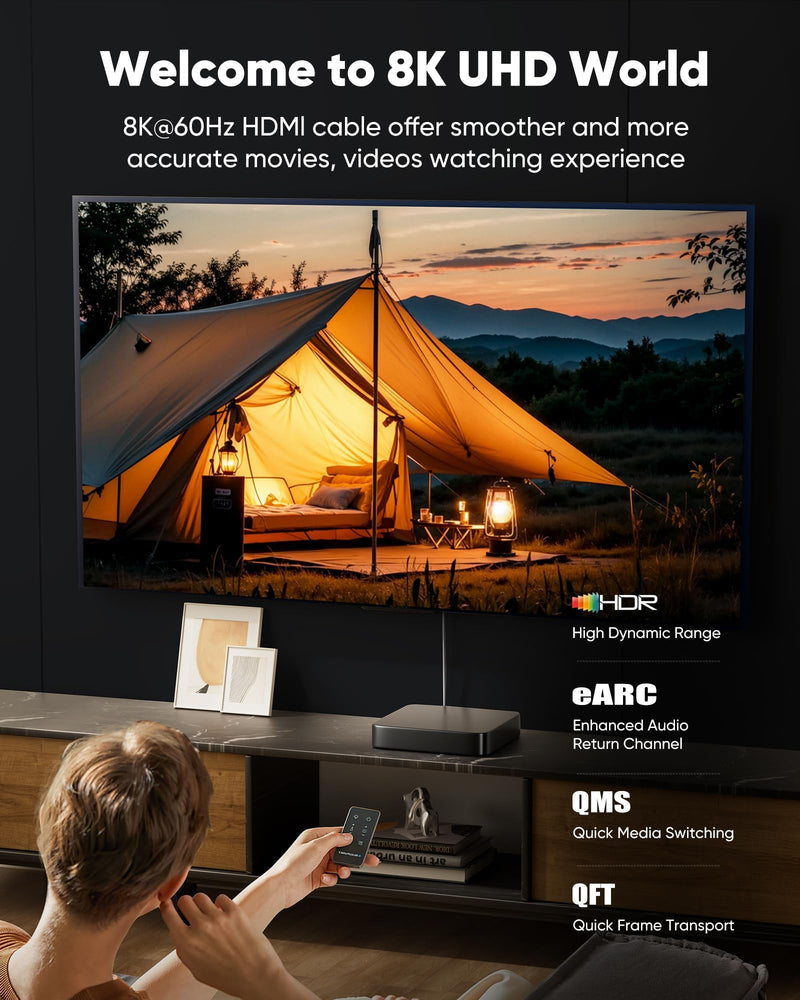Capshi 75ft 8K 4K@120Hz HDMI Cable 2.1, Fiber Optic 48Gbps High Speed Cord | for PS5/4, TV, Gaming Console, Monitor, 8K@60Hz, 2K@240Hz, 144Hz, Support HDR, eARC, DTS:X, HDCP 2.2 & 2.3, Braided 75 feet Grey