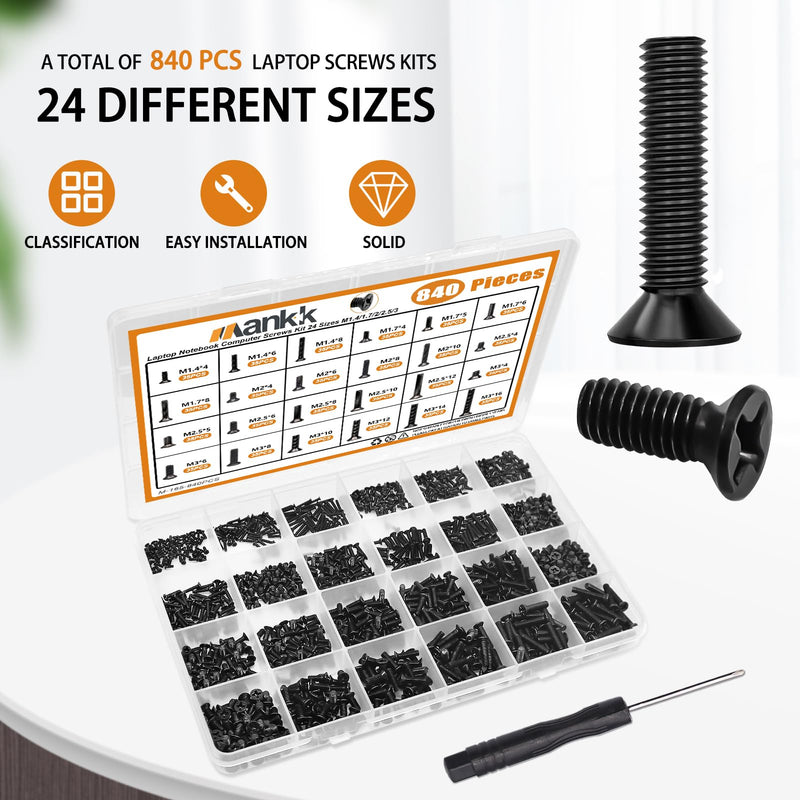 mankk 840PCS 24 Sizes Laptop Screws and 360PCS 12 Sizes Laptop Screws