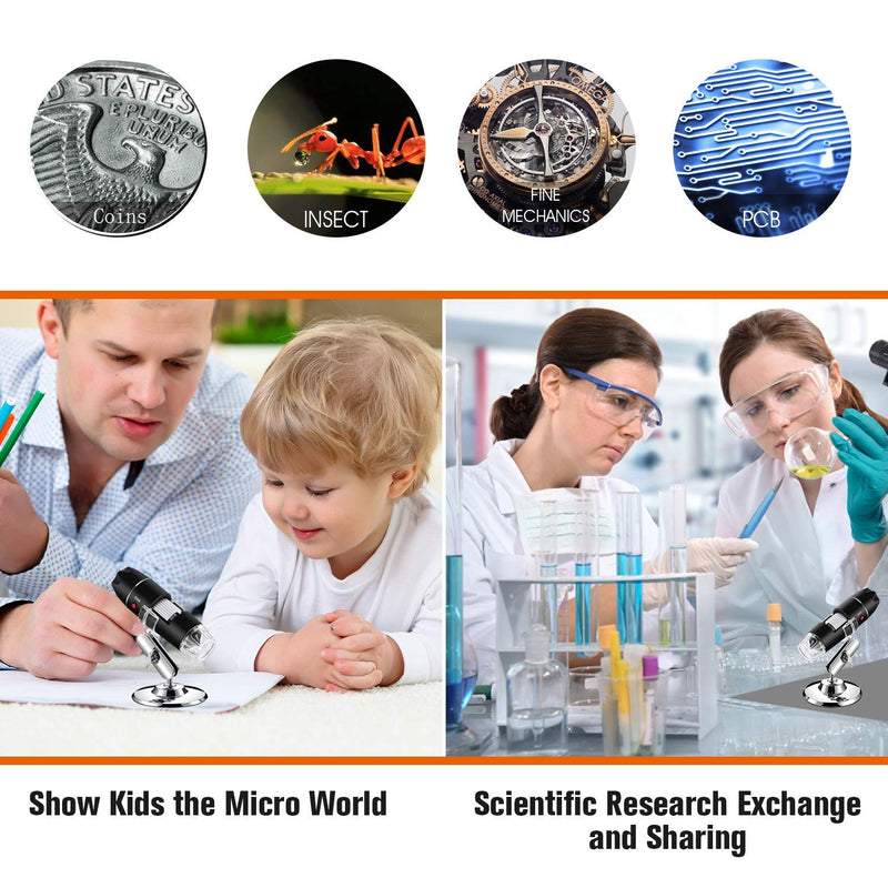 [AUSTRALIA] - USB Digital Microscope 40X to 1000X, 8 LED Magnification Endoscope Camera with Carrying Case & Metal Stand, Compatible for Android Windows 7 8 10 11 Linux Mac (Not for iPhone/iPad) 