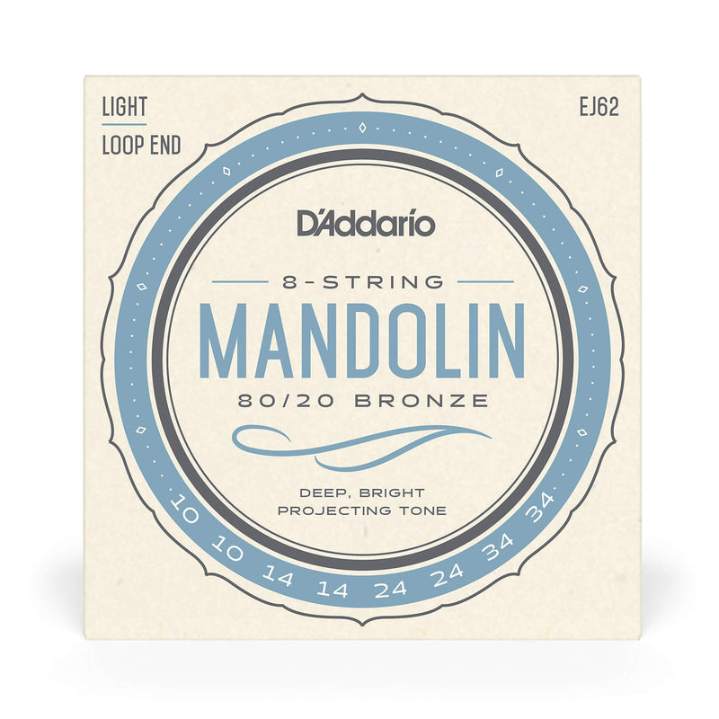 D'Addario EJ62 80/20 Bronze Mandolin Strings, Light, 10-34