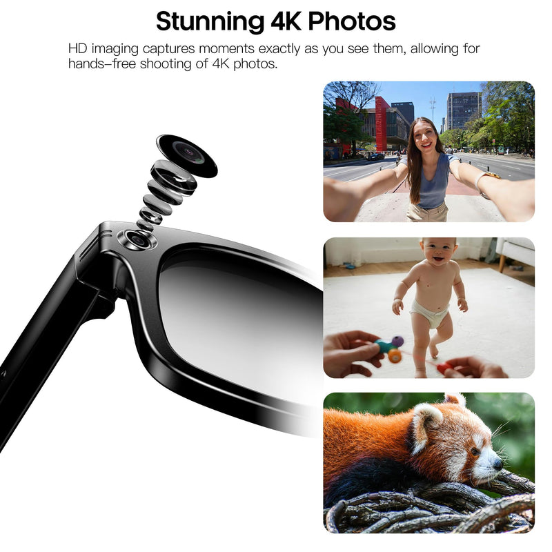 Yowow BIT AI Smart Camera Glasses 8MP Camera for Women Men, 4K Photos & 1080P Video Recording,Anti-Shake, 12H Music/Bluetooth Calls, Real-time Translation/GPT Object Recognition (Photochromic Lenses) Photochromic Lenses