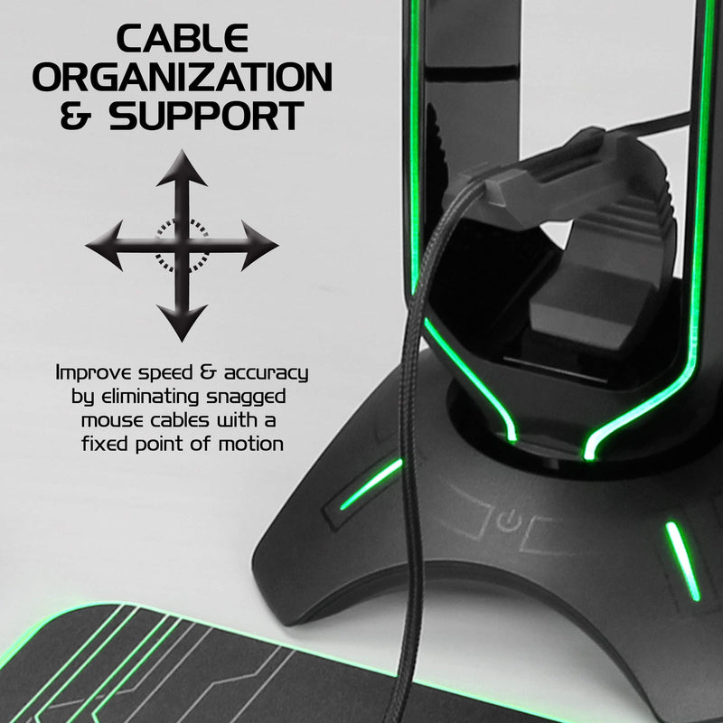 ENHANCE Gaming Headset Stand - LED Headphone Stand with Mouse Bungee and 2 Port USB Hub - 7 RGB Colors + Color Changing Mode, Headset Holder, Mouse Bungee 3-in-1 Gaming Desktop Accessory