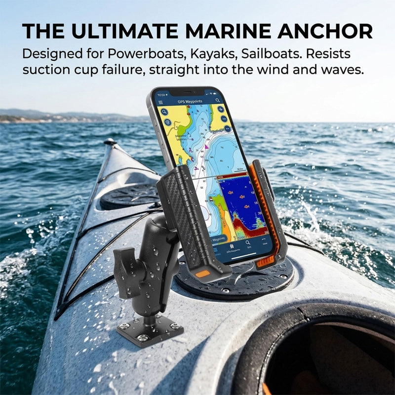 xik Phone Holder Mount for Boat, Kayak & Truck - Square AMPS Base | 3.54” Medium Arm, [1s Quick Lock & Release] [360° Adjustable], Fits 4.7"-7.2" Phones, Surface Mount for Dashboard Medium(3.54" Arm)