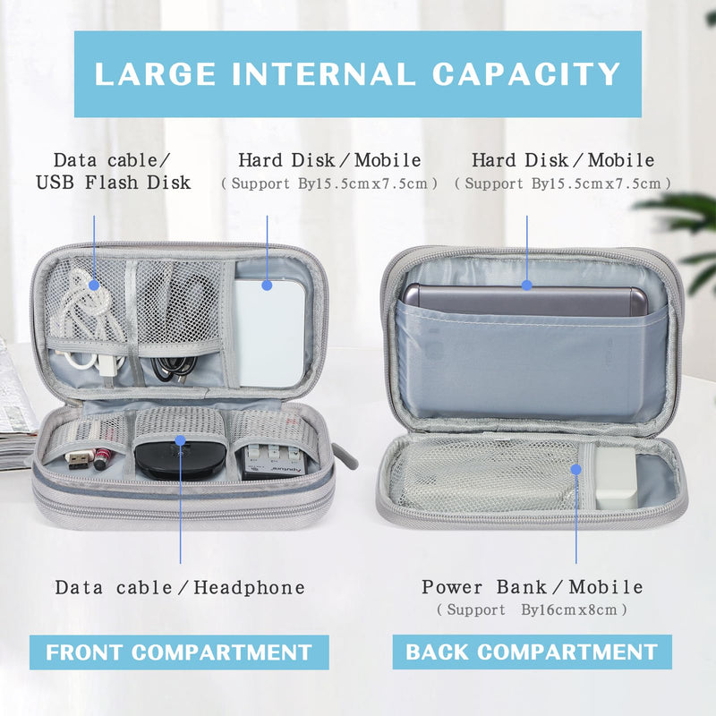 FYY Electronic Organizer, Travel Cable Organizer Bag Pouch Electronic Accessories Carry Case Portable Waterproof Double Layers All-in-One Storage Bag for Cable, Charger, Phone, Earphone Light Grey Small