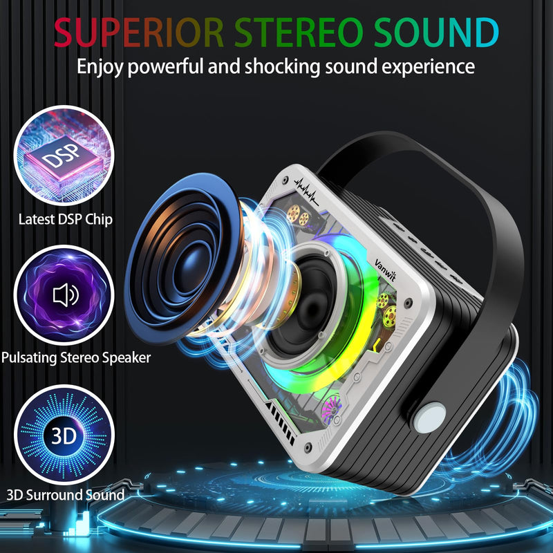[AUSTRALIA] - Karaoke Machine, 2 Wireless Karaoke Microphones with Disco Lights, Portable Bluetooth Speaker, Singing Machine with PA System for Adults Kids, Supports AUX/USB/TF for Home Party Indoor/Outdoor Silver 2mics 