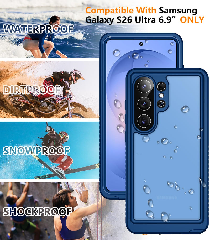 Designed for Samsung Galaxy S26 Ultra Case Waterproof, Built-in Lens & Screen Protector Military Grade Shockproof Dropproof IP68 Underwater Full Body Phone Case for Galaxy S26 Ultra 6.9"-Blue Blue Samsung Galaxy S26 Ultra 6.9"
