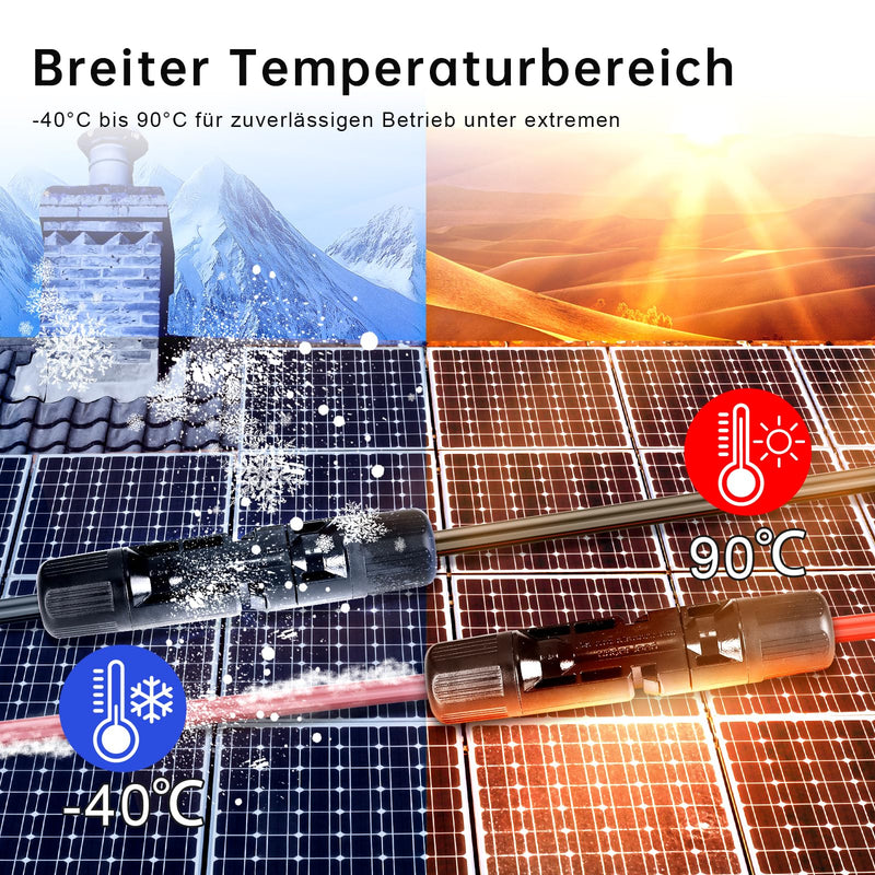 MXRPV Solar Cable 4 mm²/6 mm², Solar Cable Extension 2/3/5/10/15 m, Tool-Free Solar Extension Cable, PV Cable (6 mm², 5 m) 6mm²5m