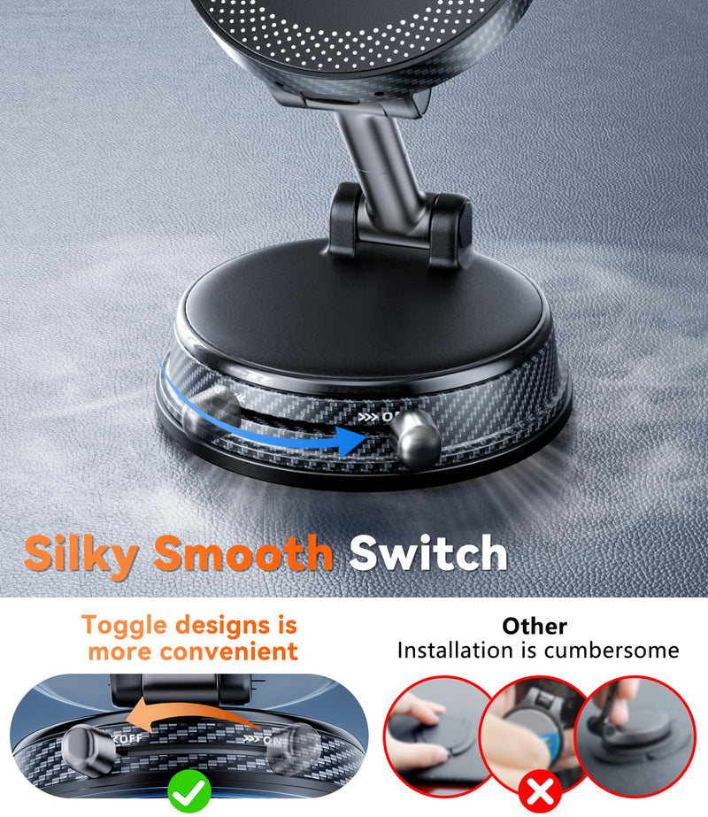 15W Fast Charging Car Phone Holder, [Strong Magnetic & Upgraded Vacuum Suction Cup] 360° Rotation Auto Phone Holder, Car Mount Wireless Charger for Magsafe iPhone 17-12 Series