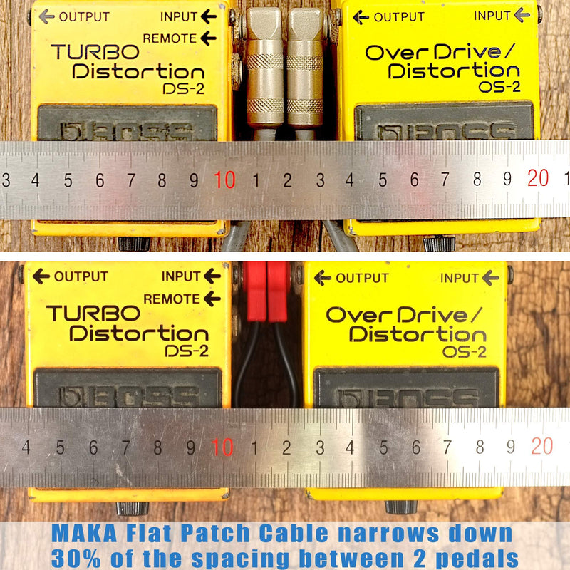 Flat Low Profile Guitar Patch Cable 20 inch for Effects Pedals, 1/4 inch Right-Angle, Red, 3-Pack New Version 20"