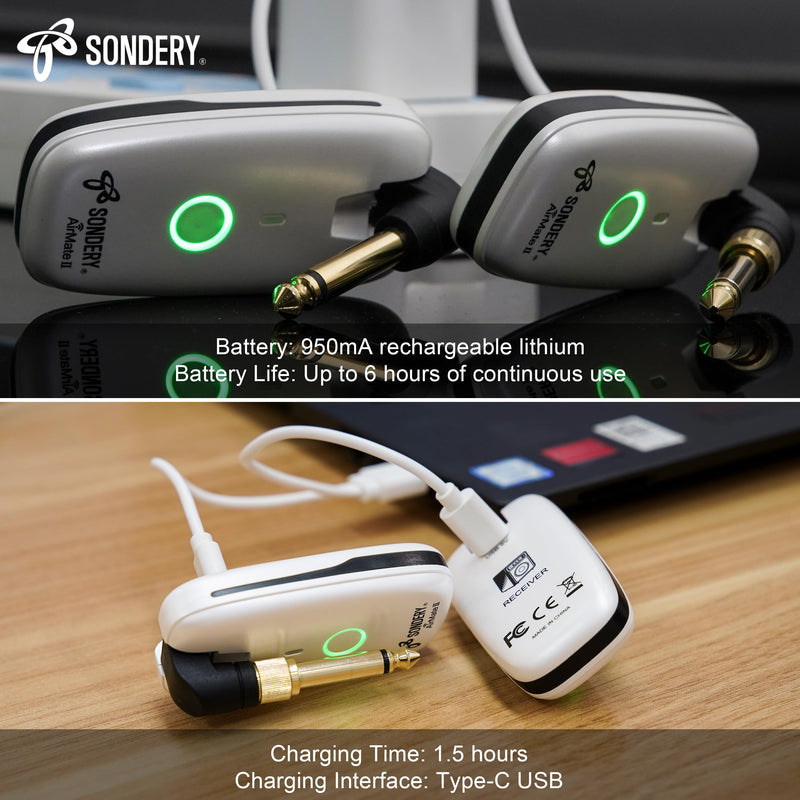 Sondery Wireless Transmitter and Receiver System for Guitar Bass Keyboard Drums Multiple Instruments 7 Channels Rechargeable Long Battery Life