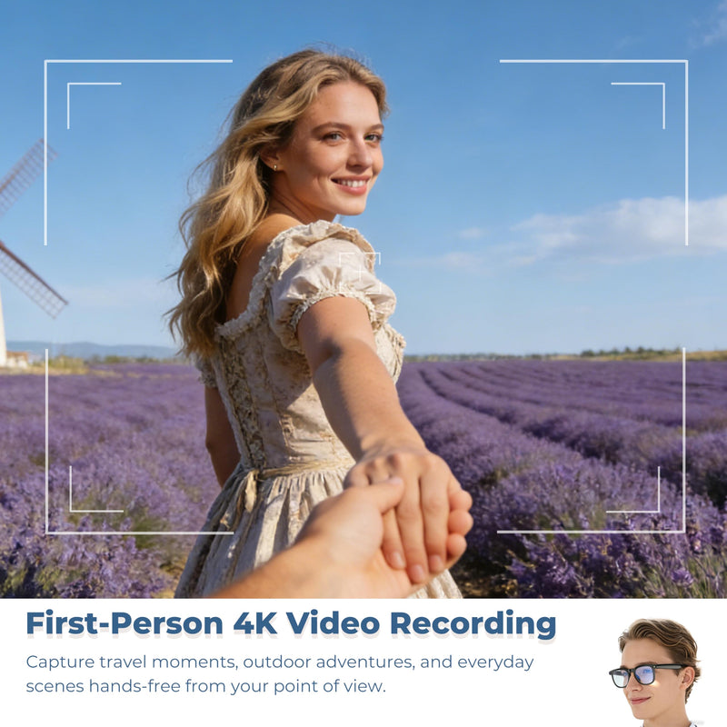 AI Smart Glasses with Camera, 8MP Photo & 4K Video, Real-Time Translation in 140+ Languages, Voice Assistant, Object Recognition, Bluetooth/WiFi, Blue Light Glasses for Travel, Meetings, Vlogging