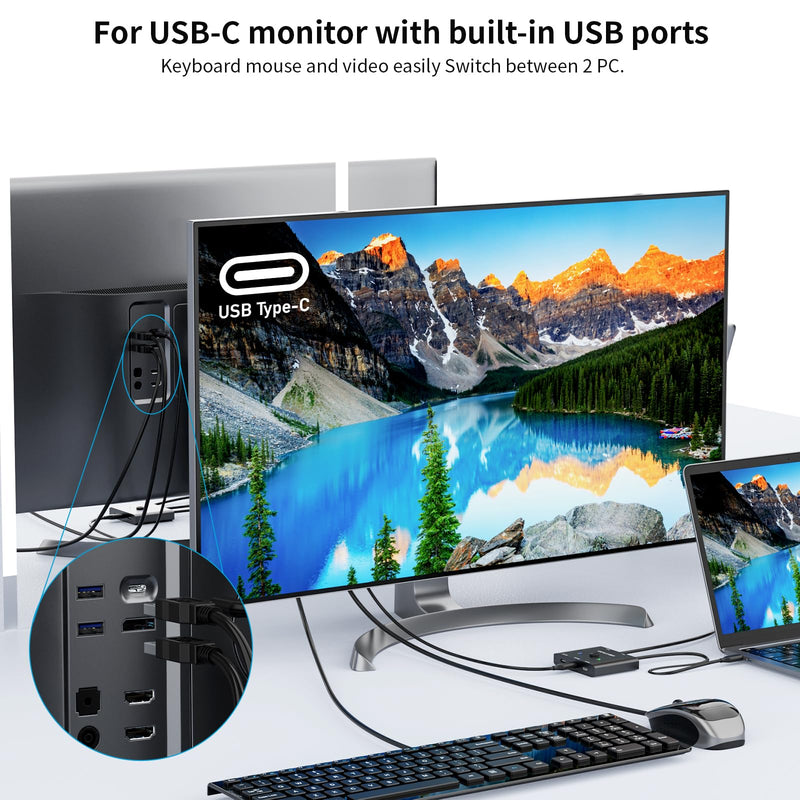 USB C Switch,Bi-Directional USB C Switcher 2 Computers,MLEEDA USB Type C KVM Switch 8K@60Hz 4K@120Hz Video/10Gbps Data Transfer/100W Charging,Compatible with Thunderbolt Device,USB-C Cables Included black 6 cm USB C Switch