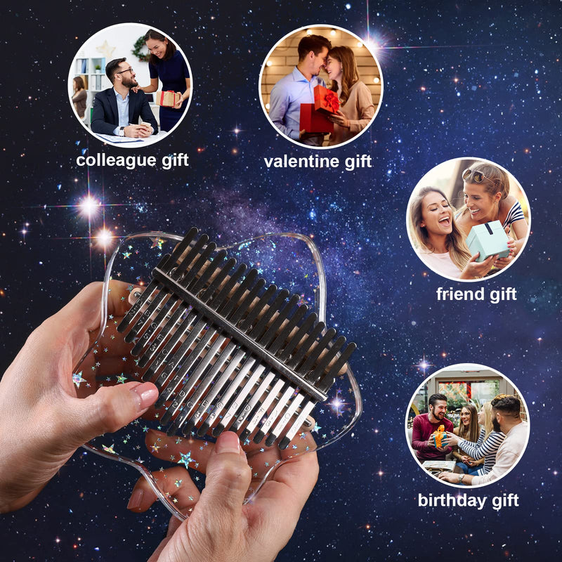 Beveetio Clear Kalimba Thumb Piano With Eva Protective Case, Transparent Crystal Kalimba 17 Key, Musical Instrument Gifts, Rainbow Star Finger Piano, Acrylic Mbira… Transparent & Rainbow Star