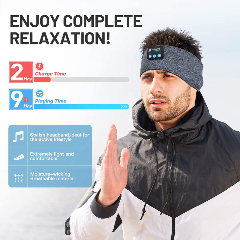 Sleep Headphones Wireless, Perytong Bluetooth Sports Headband Headphones with Ultra-Thin HD Stereo Speakers Perfect for Sleeping,Workout,Jogging,Yoga,Insomnia, Air Travel, Meditation Grey