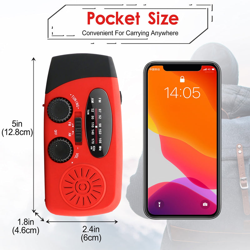 [AUSTRALIA] - RunningSnail Emergency Hand Crank Radio With LED Flashlight For Emergency, AM/FM NOAA Portable Weather Radio With 2000mAh Power Bank Phone Charger, USB Charged & Solar Power For Camping, Emergency 087-Red 