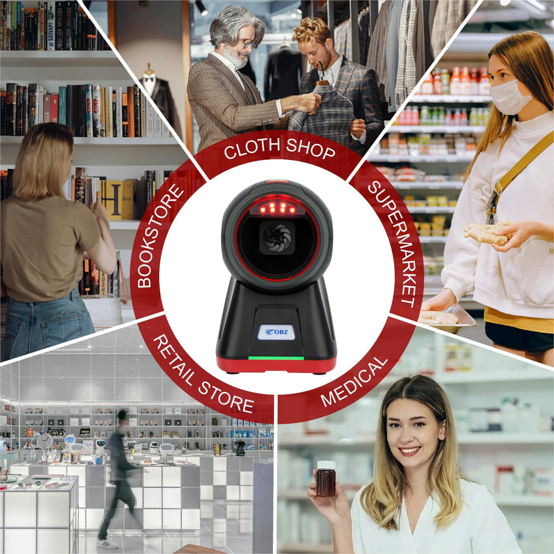 [AUSTRALIA] - OBZ 2D Handsfree Barcode Scanner,Omnidirectional QR Code Reader,Wired USB Scanners for Computers,Automatic Sensing Desktop Scanner for Windows Mac Linux,Drop-Resistant for Retail Store POS Hands-Free Scanner 
