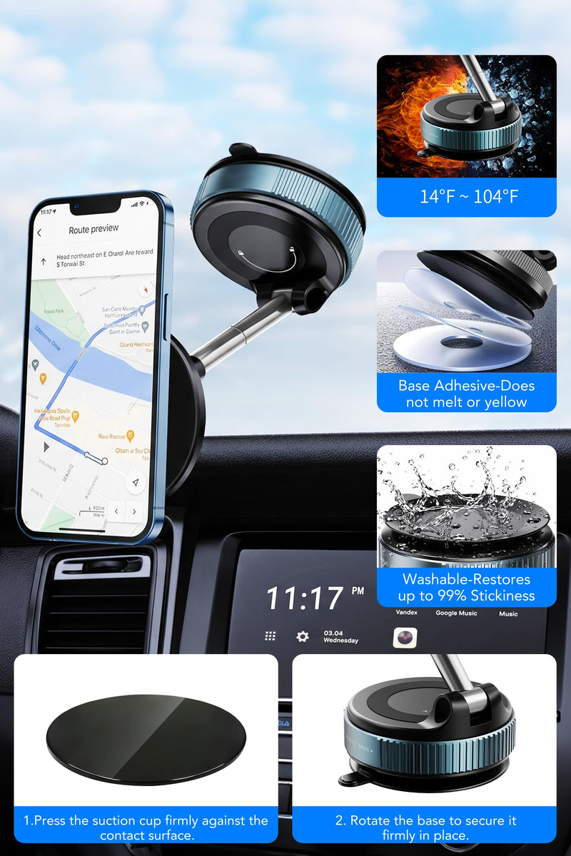 IKG Magnetic Phone Holder for Car, 360° Rotation Suction Phone Mount | Compatible with iPhone & Android, Foldable Car Phone Holder, Carmount for Car/Travel/Gym, Car Accessories