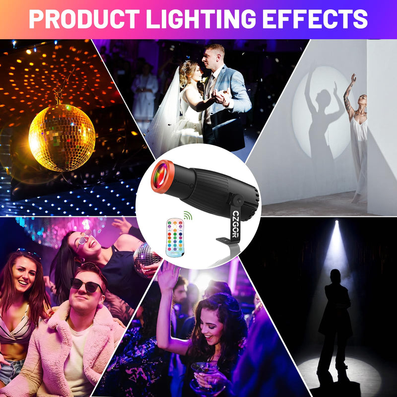 [AUSTRALIA] - Pinspot Light, Czgor 18W RGBW 4 in 1 LED Spot Lights with Remote, Super Bright with Light Guide Pillar, Manual Focus Disco Ball Spotlight, Soft Cozy Stage Effect Lighting for DJ Disco Party Wedding 