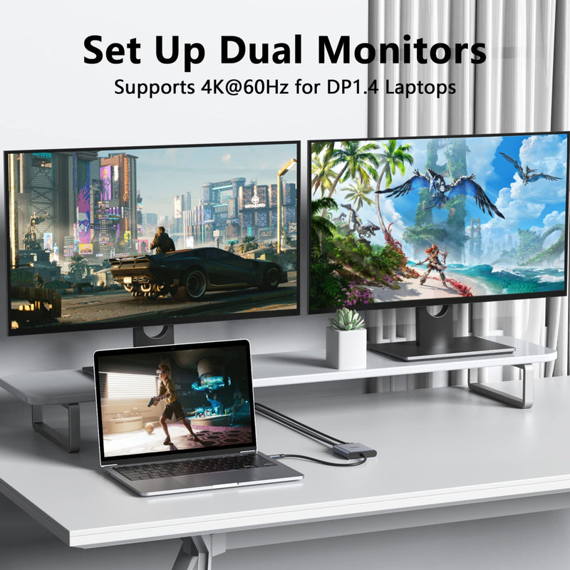 USB-C to Dual 4K DisplayPort Splitter Adapter, USB-C to DisplayPort | Dual Monitor Converter 4K@60Hz, USB-C DisplayPort Hub Compatible for Dell XPS 13/15, Lenovo Yoga, Samsung, Chromebook, HP Dual DP