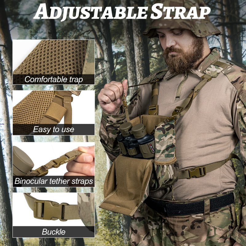 VISMIX Binocular Harness, Adjustable Binocular Harness Chest Pack with Rain Cover for Hunting Hiking Shooting Camo Medium