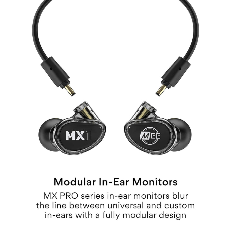 MEE Professional MX1 PRO Advanced Dynamic Driver Musician's in Ear Monitor Headphones with Balanced Sound; Noise Isolating Earbuds Earphones w/Memory Wire, Optional Customization & Detachable Cables Black