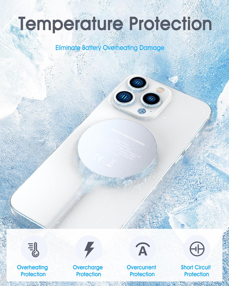 for Apple Mag-Safe Charger 2 Pack, Magnetic Wireless Charger for iPhone 16 15 14 13 12 Pro Max Plus Mini, 15W Fast Charging Pad, for Airpods 4/3/2/Pro, Strong Magnet, Silver