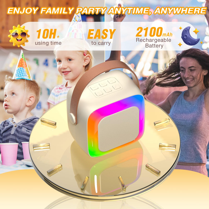 Mini Karaoke Machine for Kids Adults,Portable Bluetooth Karaoke Speaker with 2 Wireless Microphone and LED Lights,Toys for Party,Home KTV,Birthday for Girls 4, 5, 6, 7, 8,12+ Toddler Teens(Beige) Beige