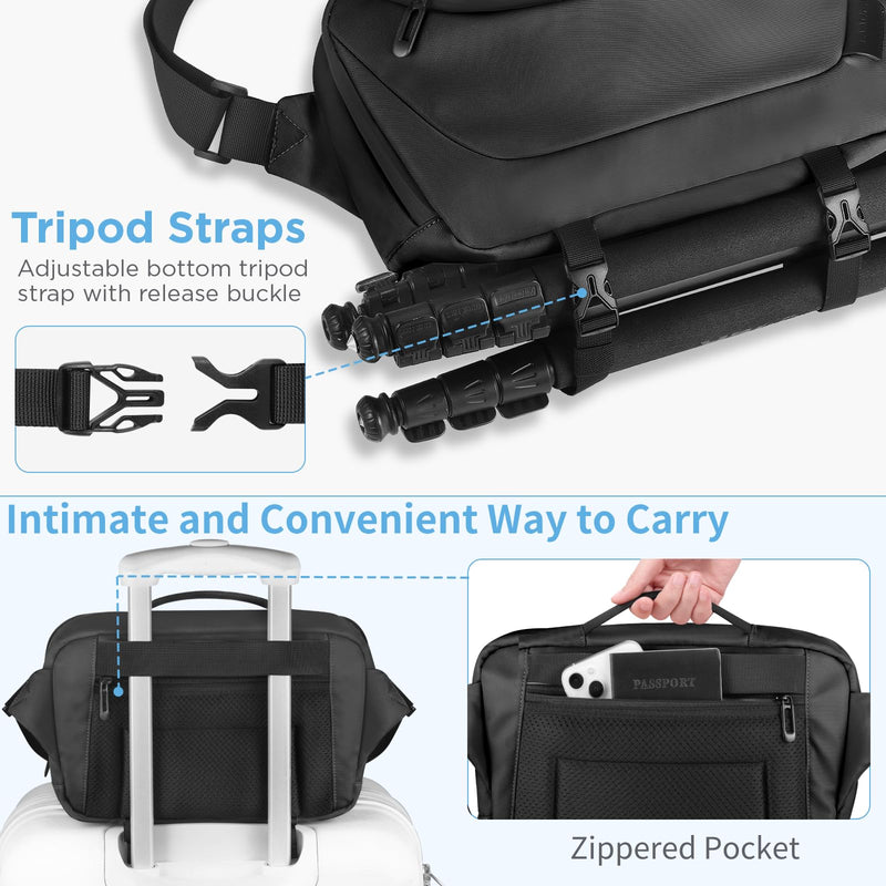 Camera Sling Bag,Waterproof Camera Case with Tripod Holder,DSLR/SLR/Mirrorless Camera Bags Crossbody for photographers-Black Black