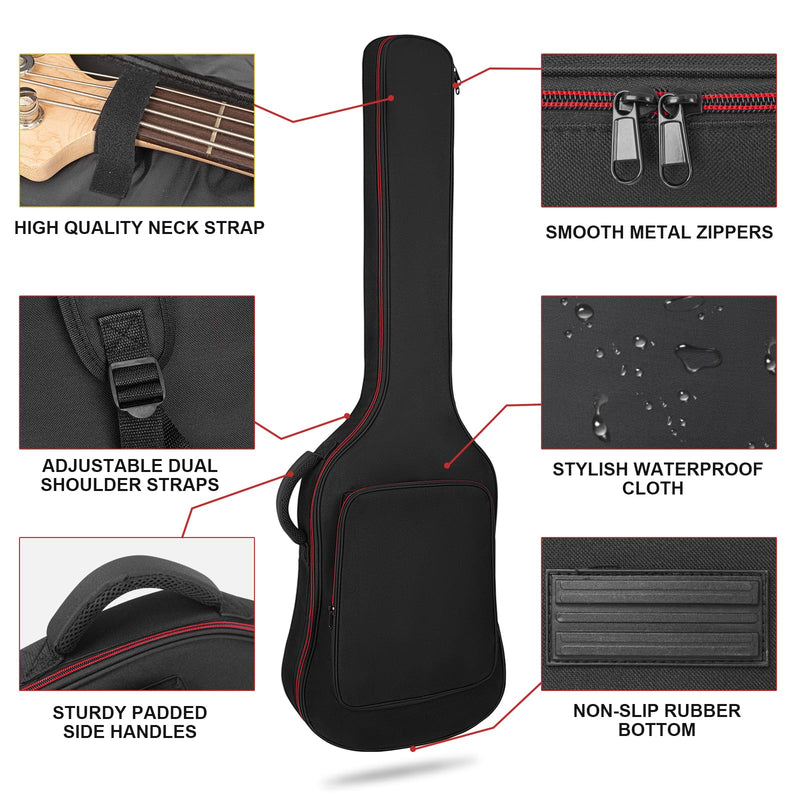 [AUSTRALIA] - MUZNOTE Bass Guitar Bag, Bass Guitar Bag Gig Bag Backpack Electric Bass Guitar Case Soft 0.38 inch Padding Lightweight with Pockets Waterproof (Black) 