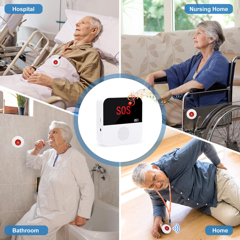 WiFi Rechargable Caregiver Pager Call Button Emergency Alert System Life Alert Button for Seniors Patient Disabled Elderly 1 Call Button 1 Watch Button 1 Receiver(only Supports 2.4GHz Wi-Fi)
