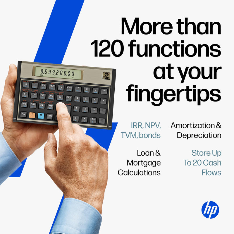 HP 12C Financial Calculator – 120+ Functions: TVM, NPV, IRR, Amortization, Bond Calculations, Programmable Keys – RPN Desktop Calculator for Finance, Accounting & Real Estate – Includes Case + Cloth | Programmable for finance, accounting and real estat...