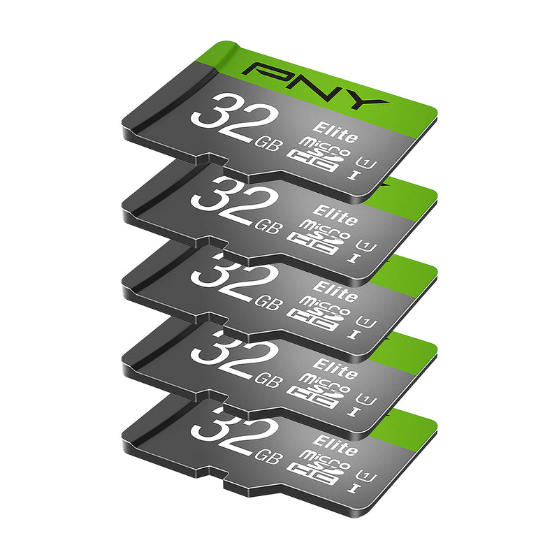 PNY 32GB Elite Class 10 U1 microSDHC Flash Memory Card - 100MB/s, Class 10, U1, Full HD, UHS-I, Micro SD , 5 Count (Pack of 1)