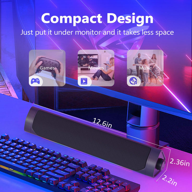 USB Computer Speakers for Desktop Pc,Bluetooth PC Speakers with Headphone Output,2 Ways Connect USB Powered Wired Speakers for Windows,Linux,Mac Air/Pro Phones(USB-C to USB Adapter Included) Black