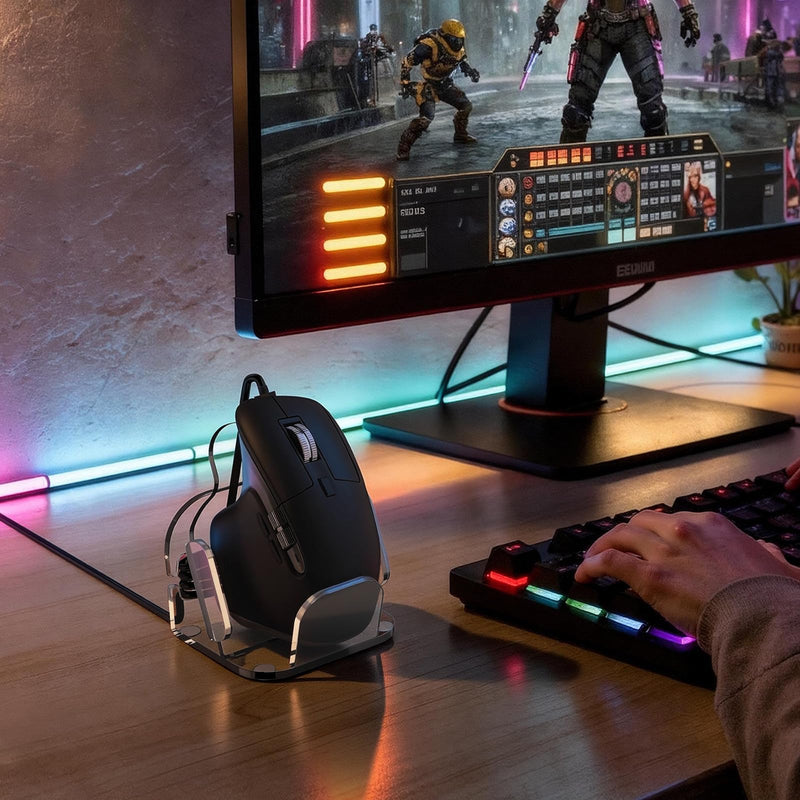 Acrylic Mouse Stand for Logitech MX Master 3 3S 4 Wireless Mouse | Desk & Wall Mount Display Holder for Wireless and Wired Mouse, with Cable Management Organizer, Clear Acrylic, Stand Only