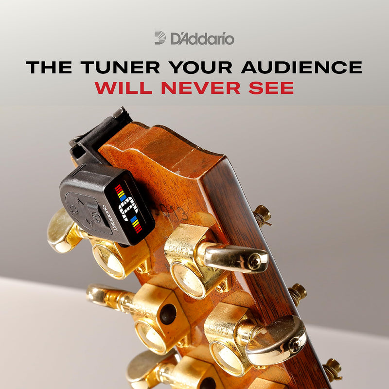 D'Addario Accessories Guitar Tuner - Micro Headstock Tuner - Tuner for Acoustic Guitar, Electric Guitar, Bass Guitar, Mandolin, Banjo, Ukelele - Compact & Discrete - Clip On - 1 Pack Single Pack Clip-On