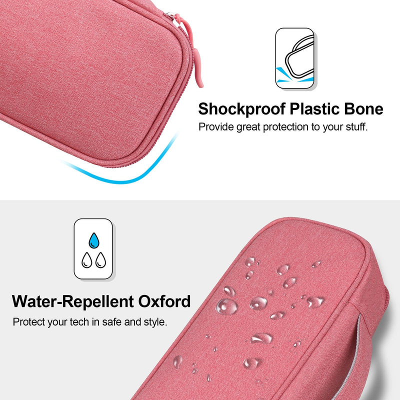 Lacdo Electronic Organizer Travel Cable Organizer Bag Pouch Tech Electronic Accessories Carry Case Portable Double Layers Charger Case for Cable, Cords, Charger, Earphone, Power Bank, Pink