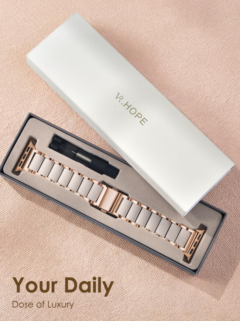 V.R.HOPE Luxury Rose Gold Apple Watch Band for Women, Metal & Silicone | Elegant, Stylish, Versatile, Complimentary, Comfortable, Hypoallergenic & No Skin Irritation, Fits iWatch 1-11/SE3 38-42mm Metal Rose Gold-Starlight 38mm/40mm/41mm/42mm