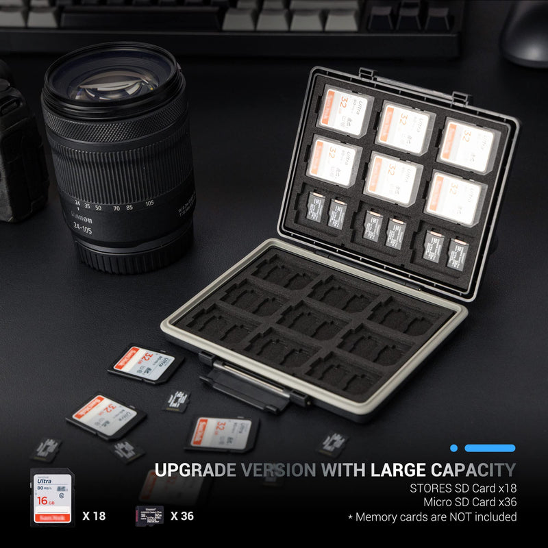 [High Capacity] 54 Slots Memory Card Case for 36 Micro SD and 18 SD Cards with Labels,Water-Resistant Anti-Shock Anti-Dust,Micro SD/SDHC/SDXC TF Card and SD/SDHC/SDXC Holder Organizer Storage