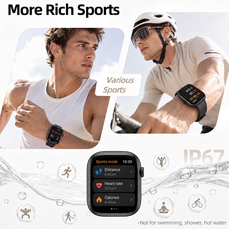 Smart Watch for Women Men, Bluetooth Answer/Make Call, 1.83" HD Touchscreen | IP67 Waterproof Fitness Tracker, Heart Rate/Sleep Monitor, DIY Dial, Multi-Sport Modes Pedometer, Smartwatch for iOS/Android Matte Black