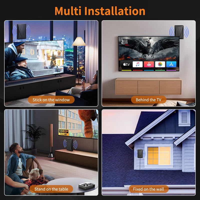 [AUSTRALIA] - 2024 Release TV Antenna for Smart TV, 1000+ Miles Long Range Digital TV Antenna Indoor Ourdoor with Amplifier Signal Booster - Support 360° Reception 4K 1080p HD VHF UHF for All Smart/Old TVs 