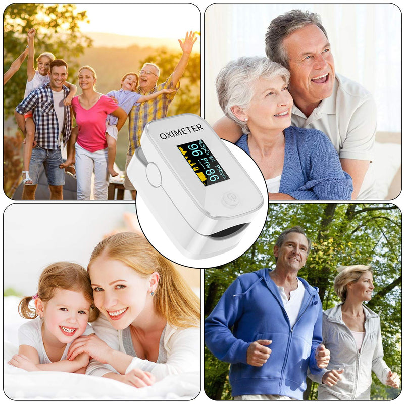 Finger Pulse Oximeter with Alarm, Ideal for Quick Oxygen Saturation (SpO2) Results, OLED Display, Simple Pulse Monitor for Adults, White YMB201